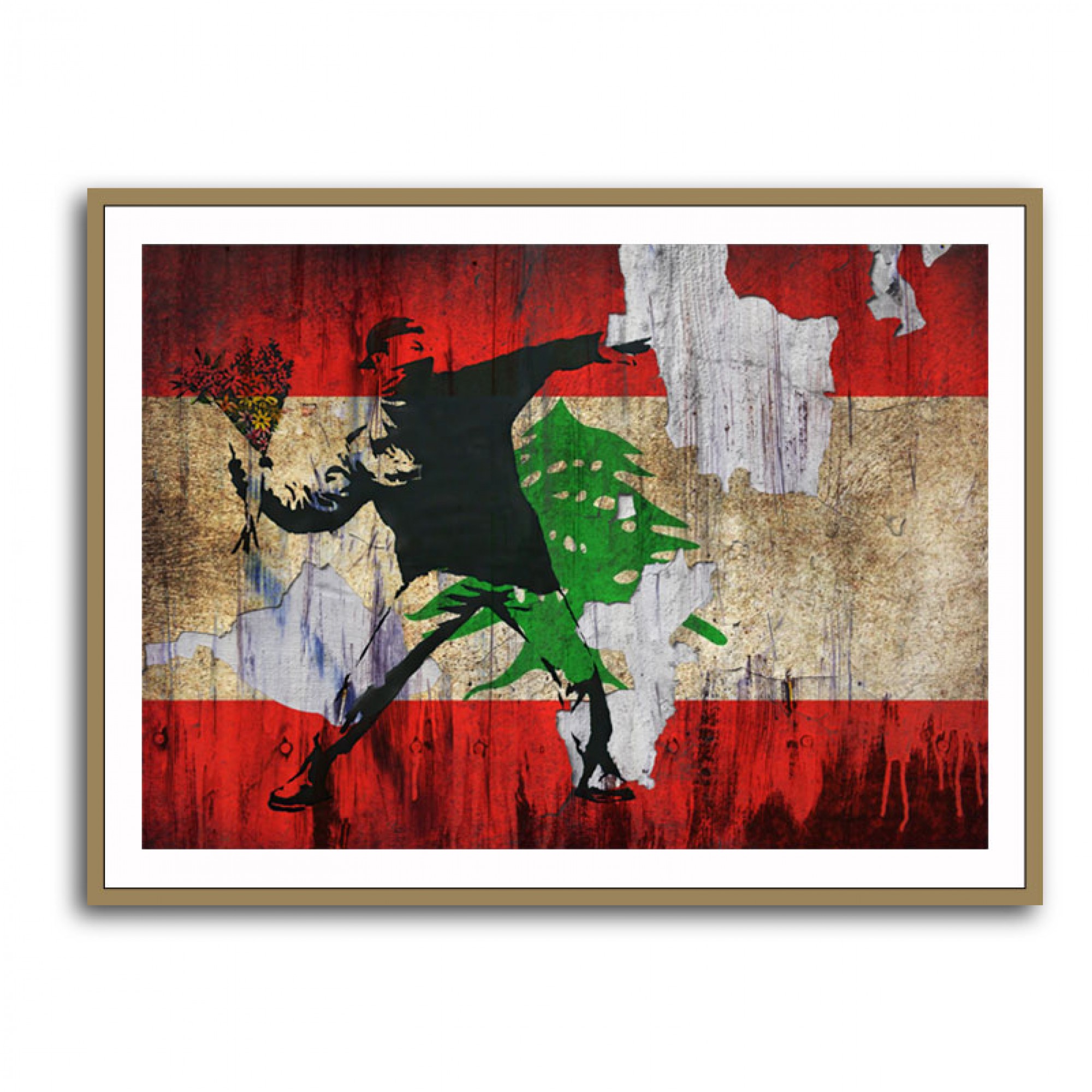 Banksy Flower Thrower Lebanese Flag Wall Art